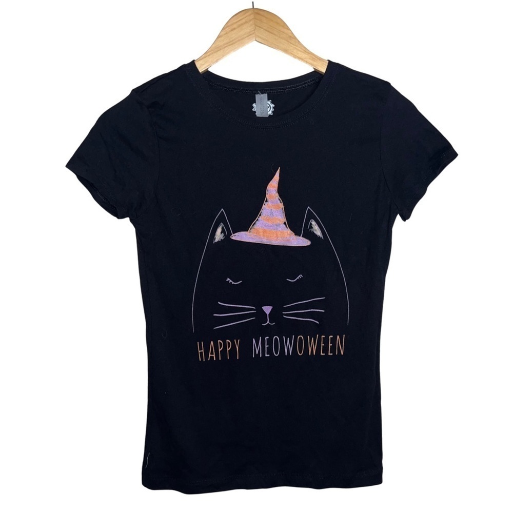 3/$25 🍄 Fifth Sun Black 'Happy Meowoween' Cat Tee Girls NWT Size XL 14-16